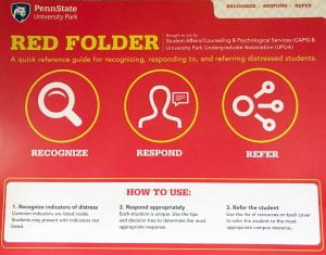 Penn State Red Folder Initiative Close-Up Photo of Front of Folder